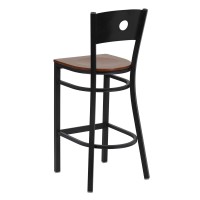Flash Furniture Hercules Series Black Circle Back Metal Restaurant Barstool - Cherry Wood Seat