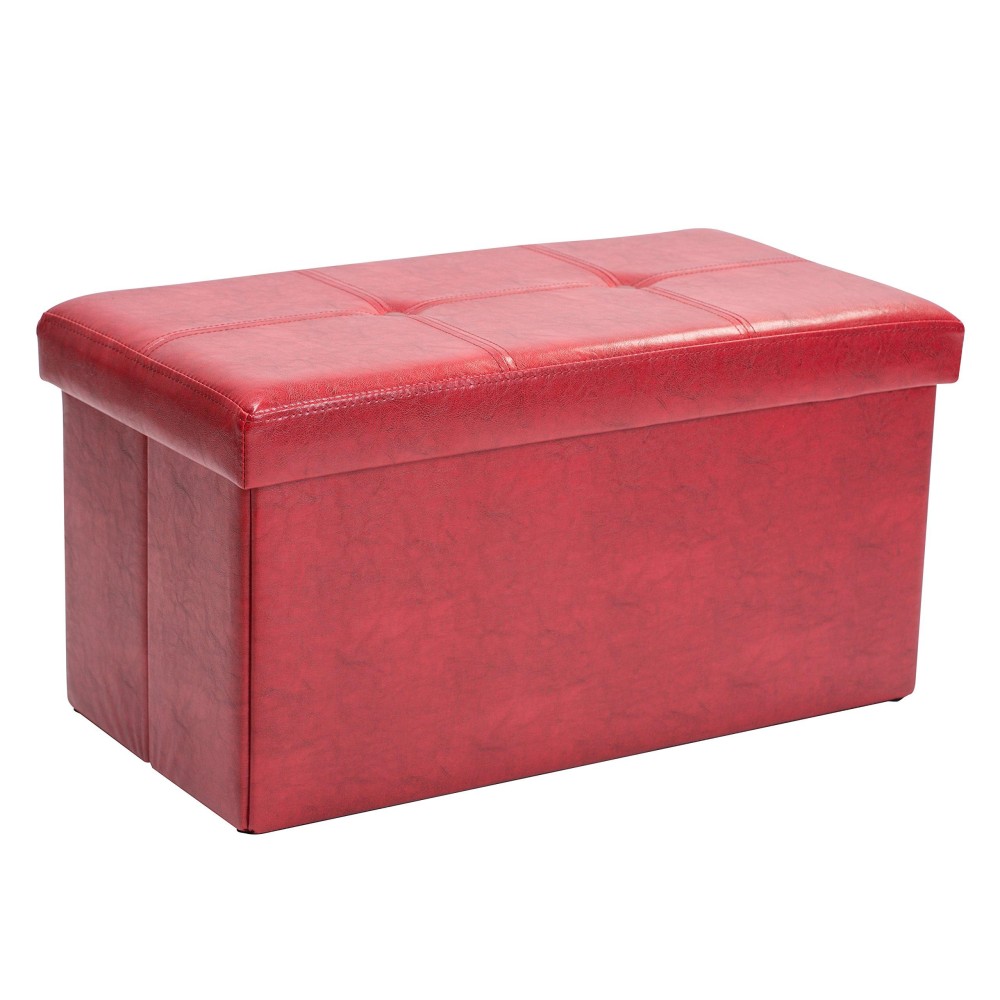 Simplify Double Folding Ottoman Faux-Leather, Red