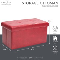 Simplify Double Folding Ottoman Faux-Leather, Red