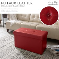 Simplify Double Folding Ottoman Faux-Leather, Red