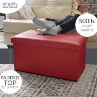 Simplify Double Folding Ottoman Faux-Leather, Red