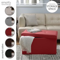 Simplify Double Folding Ottoman Faux-Leather, Red