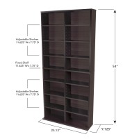 Atlantic Oskar Adjustable Media Cabinet - Holds 464 Cds, 228 Dvds Or 276 Blu-Rays, 12 Adjustable And 4 Fixed Shelves Pn In Espresso