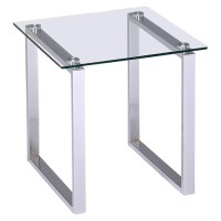 Kings Brand Furniture - Modern Chrome Finish Square Side End Table With Tempered Glass Top, Nightstand For Bedroom Living Room Office