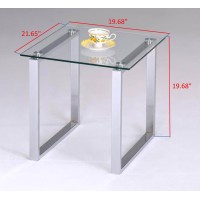 Kings Brand Furniture - Modern Chrome Finish Square Side End Table With Tempered Glass Top, Nightstand For Bedroom Living Room Office