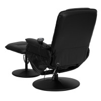 Massaging Adjustable Recliner with Deep Side Pockets and Ottoman with Wrapped Base in Black LeatherSoft