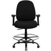 Flash Furniture Hercules Series Big & Tall 400 Lb. Rated Black Fabric Ergonomic Drafting Chair With Adjustable Back Height And Arms