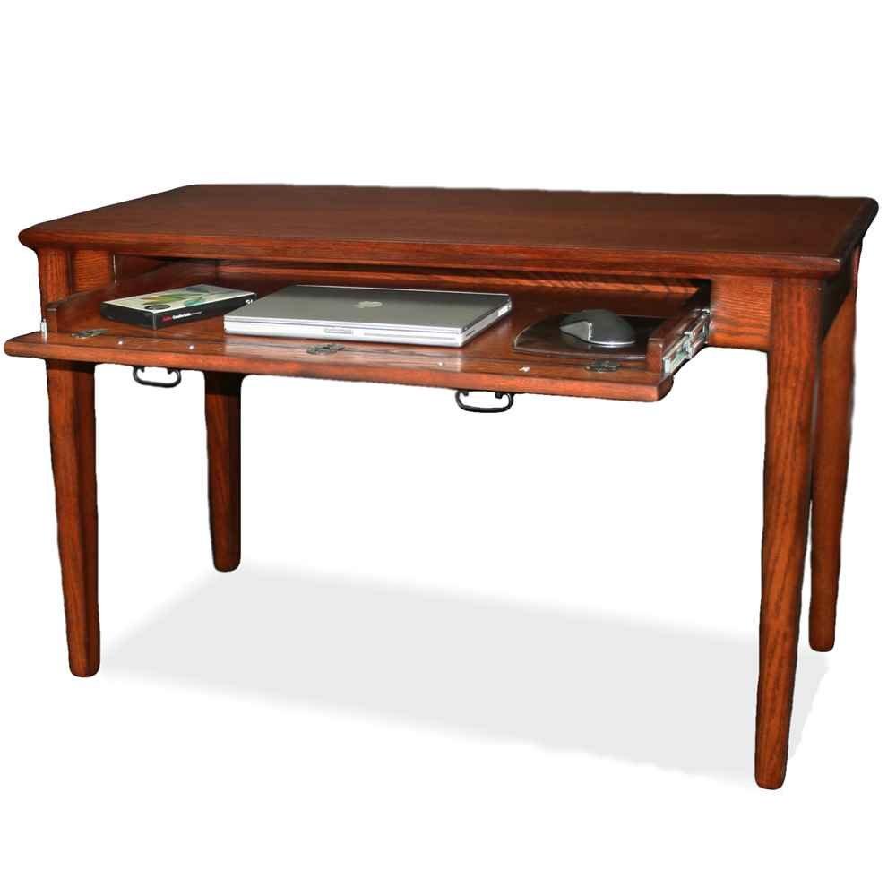 Leick Home 82400 Mission Writing Computer Desk With Drop Front Keyboard Drawer, For Home Office, Solid Wood, Mission Oak
