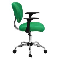 Mid-Back Bright Green Mesh Padded Swivel Task Office Chair With Chrome Base And Arms