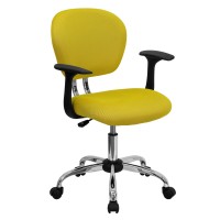 Flash Furniture Beverly Mid-Back Yellow Mesh Padded Swivel Task Office Chair With Chrome Base And Arms