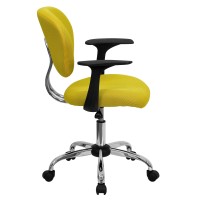 Flash Furniture Beverly Mid-Back Yellow Mesh Padded Swivel Task Office Chair With Chrome Base And Arms