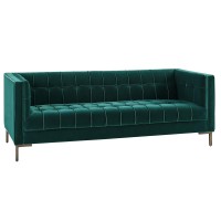 Isaac Channel Stitch Green Velvet Sofa