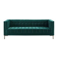 Isaac Channel Stitch Green Velvet Sofa
