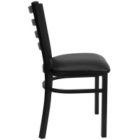 HERCULES Series Black Ladder Back Metal Restaurant Chair - Black Vinyl Seat
