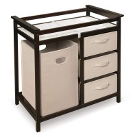 Badger Basket Modern Baby Changing Table With Laundry Hamper, 3 Storage Drawers, And Pad - Espresso