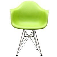 Modway Paris Mid-Century Modern Molded Plastic Dining Armchair With Steel Metal Base In Green