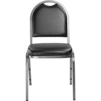 Nps 9200 Series Premium Vinyl Upholstered Stack Chair, Panther Black Seat/ Silvervein Frame