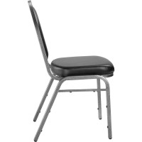 Nps 9200 Series Premium Vinyl Upholstered Stack Chair, Panther Black Seat/ Silvervein Frame