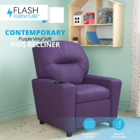 Flash Furniture Chandler Vinyl Kids Recliner with Cup Holder and Safety Recline Contemporary Reclining Chair for Kids Supports