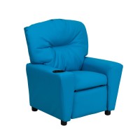 Flash Furniture Chandler Vinyl Kids Recliner with Cup Holder and Safety Recline Contemporary Reclining Chair for Kids Supports