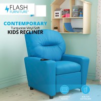 Flash Furniture Chandler Vinyl Kids Recliner with Cup Holder and Safety Recline Contemporary Reclining Chair for Kids Supports