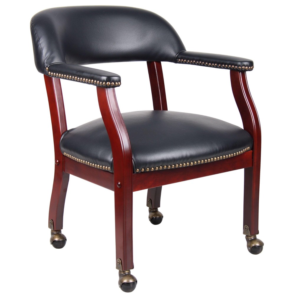 Boss Office Products Traditional Captain'S Guest Arm Chair With Casters