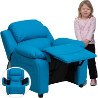 Flash Furniture Charlie Vinyl Kids Recliner with FlipUp Storage Arms and Safety Recline Contemporary Reclining Chair for Kids