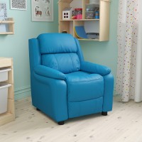 Flash Furniture Charlie Vinyl Kids Recliner with FlipUp Storage Arms and Safety Recline Contemporary Reclining Chair for Kids