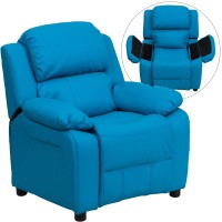 Flash Furniture Charlie Vinyl Kids Recliner with FlipUp Storage Arms and Safety Recline Contemporary Reclining Chair for Kids