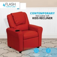 Flash Furniture Vana Vinyl Kids Recliner with Cup Holder Headrest and Safety Recline Contemporary Reclining Chair for Kids S