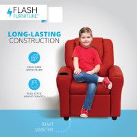 Flash Furniture Vana Vinyl Kids Recliner with Cup Holder Headrest and Safety Recline Contemporary Reclining Chair for Kids S