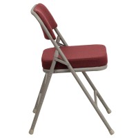 Hercules Series Premium Curved Triple Braced & Double Hinged Burgundy Fabric Metal Folding Chair