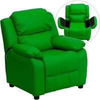 Flash Furniture Charlie Vinyl Kids Recliner With Flip-Up Storage Arms And Safety Recline, Contemporary Reclining Chair For Kids, Supports Up To 90 Lbs., Green