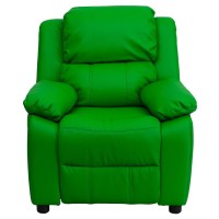 Flash Furniture Charlie Vinyl Kids Recliner With Flip-Up Storage Arms And Safety Recline, Contemporary Reclining Chair For Kids, Supports Up To 90 Lbs., Green