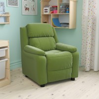 Flash Furniture Charlie Microfiber Kids Recliner with FlipUp Storage Arms and Safety Recline Contemporary Reclining Chair for