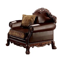 Acme Dresden Chair W/1 Pillow - 15162 - Brown Pu & Chenille - Cherry Oak