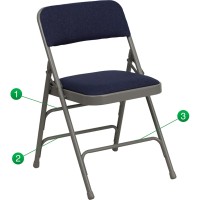 Hercules Series Curved Triple Braced & Double Hinged Navy Fabric Metal Folding Chair