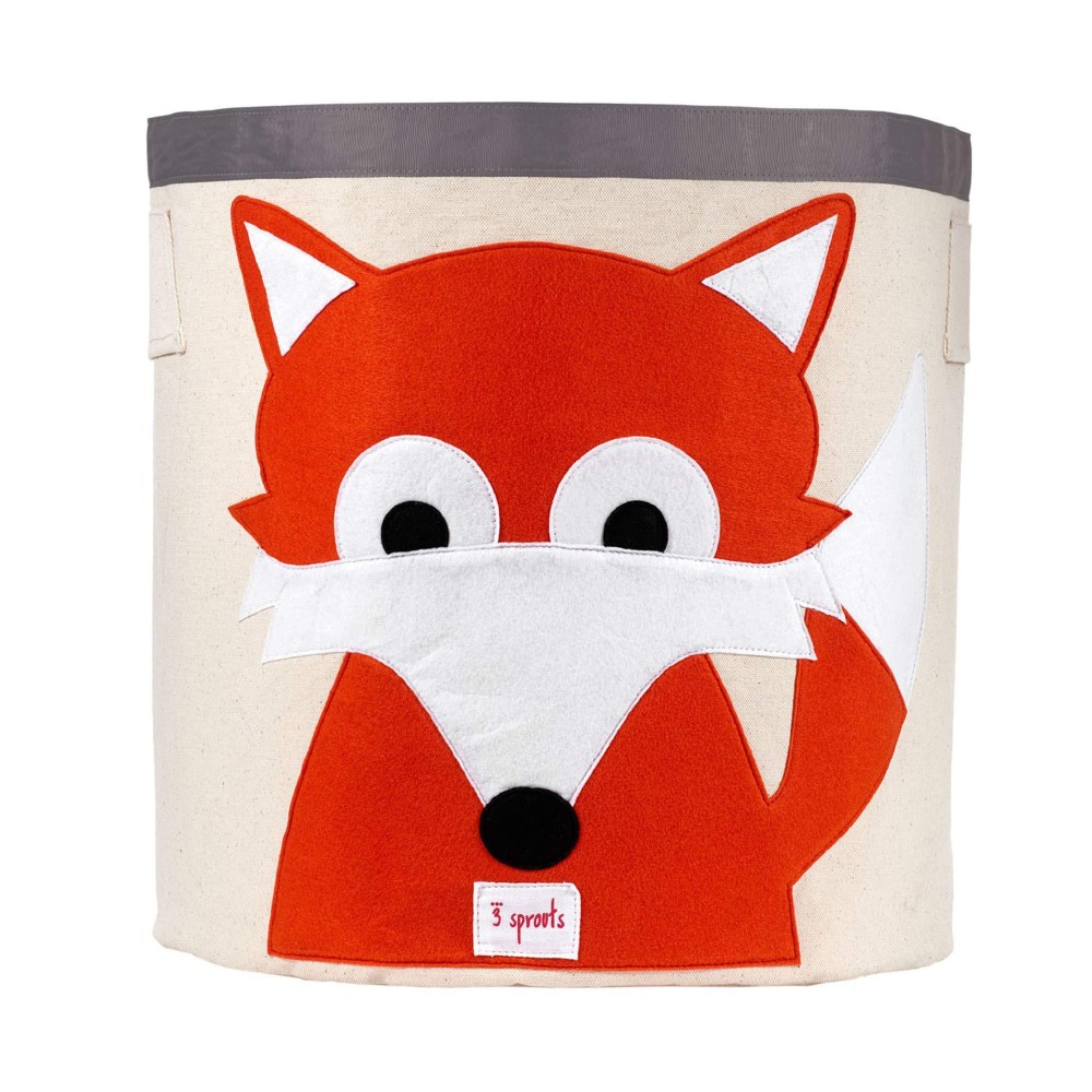 3 Sprouts Canvas Storage Bin - Laundry And Toy Basket For Baby And Kids, Fox