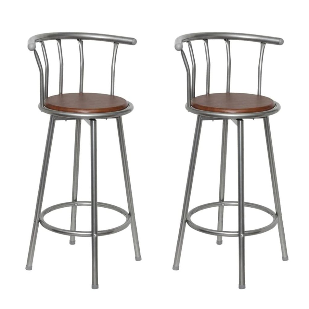 Vidaxl 2 Pcs Brown Steel Bar Stools - Comfortable Footrest Design - 360 Swivel Function - Easy To Assemble - Trendy Scandinavian Farmhouse Style