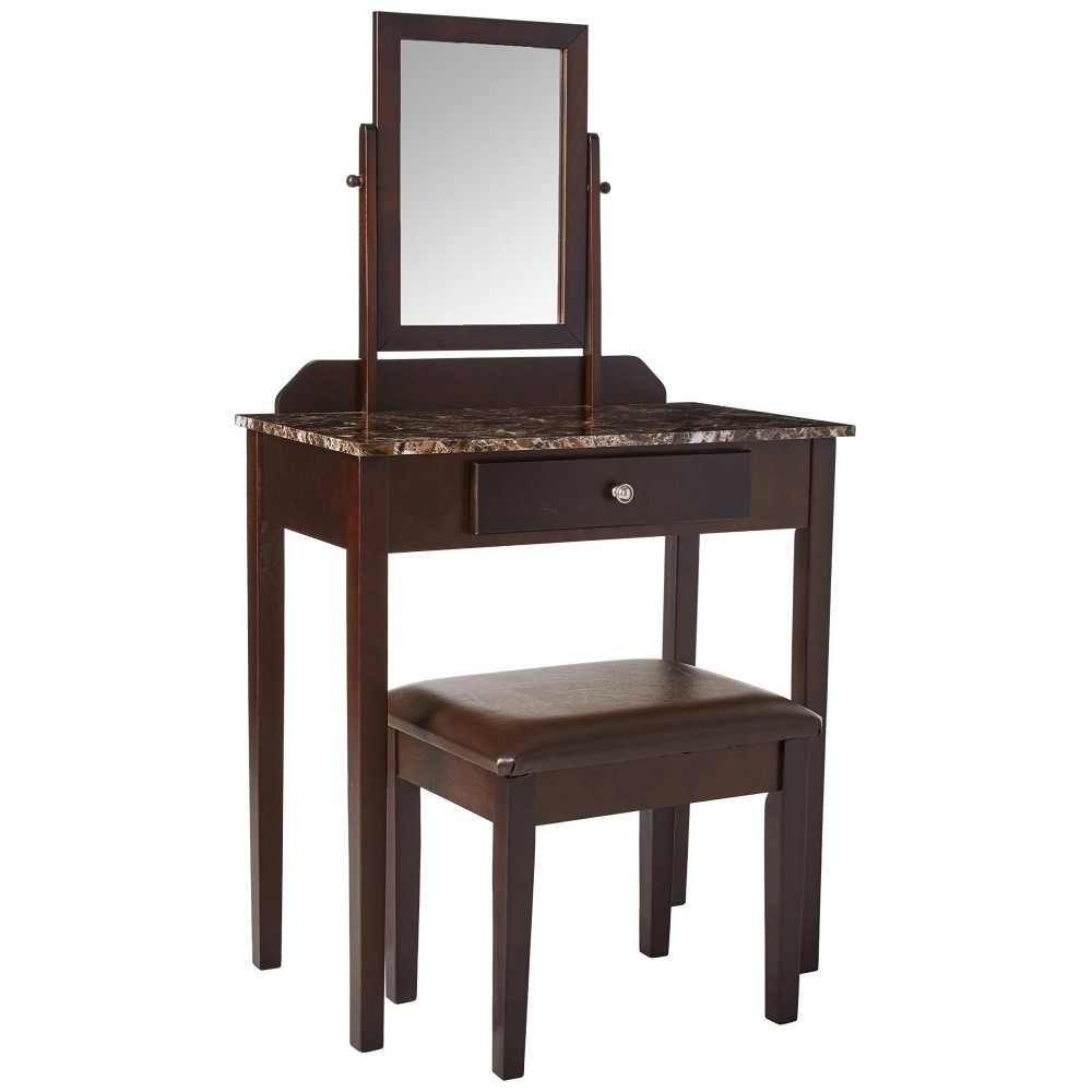 Crown Mark Iris Vanity Table/Stool, Espresso Finish