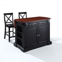 Coventry Drop Leaf Top Kitchen Island WXBack Stools BlackBlack Kitchen Island 2 Counter Height Bar Stools