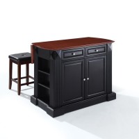 Coventry Drop Leaf Top Kitchen Island WUph Square Stools BlackBlack Kitchen Island 2 Counter Height Bar Stools