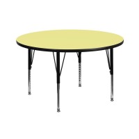 42'' Round Yellow Thermal Laminate Activity Table - Height Adjustable Short Legs