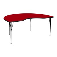 Flash Furniture Wren 48''W X 72''L Kidney Red Thermal Laminate Activity Table - Standard Height Adjustable Legs