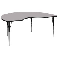 Flash Furniture Wren 48''W X 96''L Kidney Grey Thermal Laminate Activity Table - Standard Height Adjustable Legs