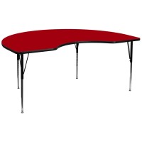 Flash Furniture Wren 48''W X 96''L Kidney Red Thermal Laminate Activity Table - Standard Height Adjustable Legs