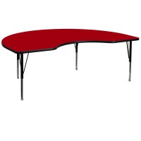 Flash Furniture 48''W X 96''L Kidney Red Thermal Laminate Activity Table - Height Adjustable Short Legs