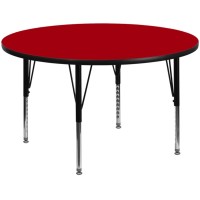 Flash Furniture Wren 60'' Round Red Thermal Laminate Activity Table - Height Adjustable Short Legs