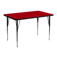 Flash Furniture Wren 30''W X 48''L Rectangular Red Thermal Laminate Activity Table - Standard Height Adjustable Legs