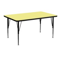 Flash Furniture 30''W X 48''L Rectangular Yellow Thermal Laminate Activity Table - Height Adjustable Short Legs